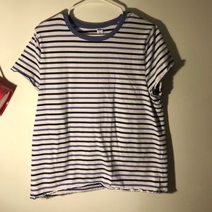 Blue and white striped crewneck t-shirt